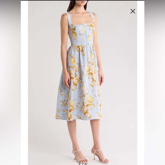 Reformation Blue and Gold Floral Midi Dress - Picture 3 of 10